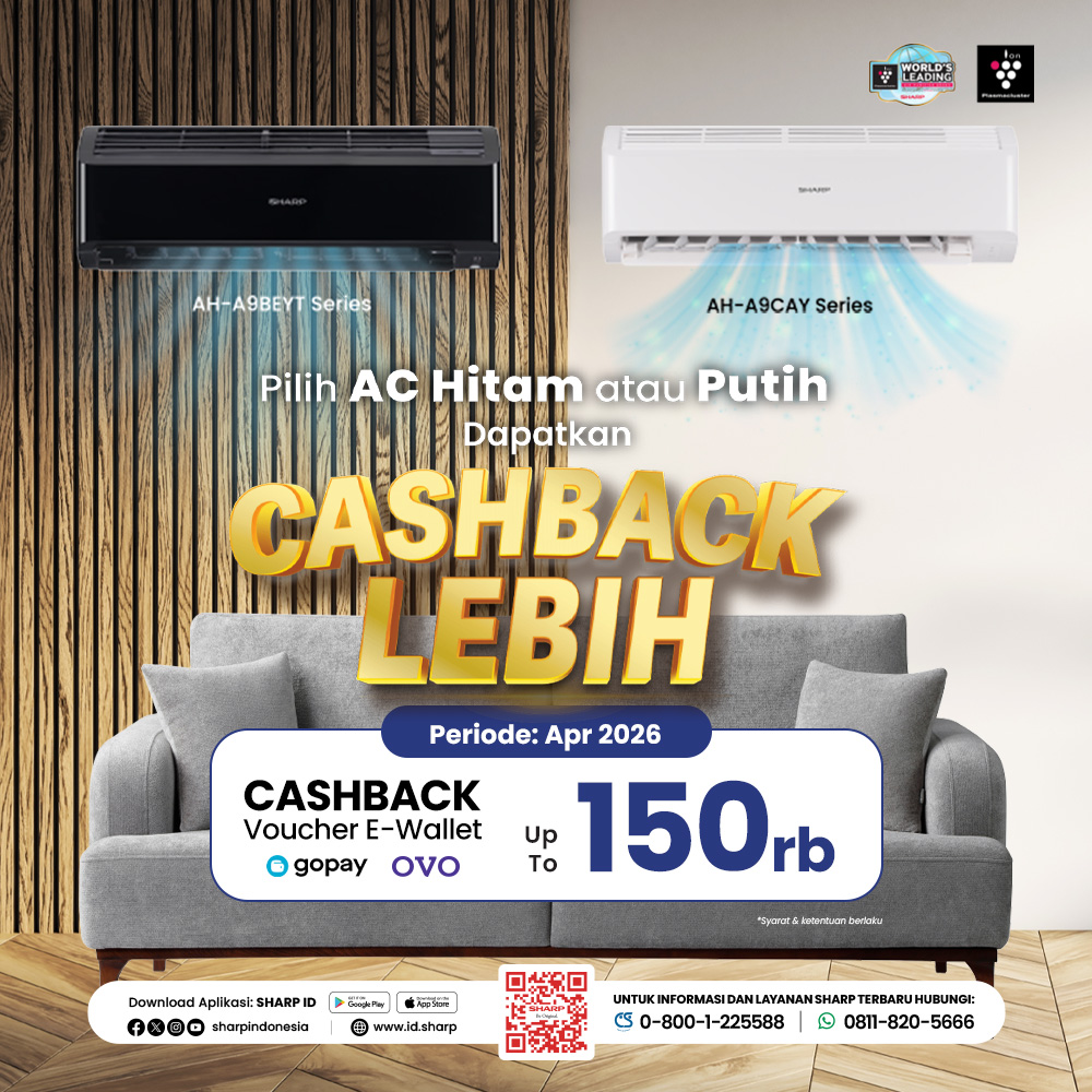 Promo AC SHARP hitam atau putih semua ada cashback